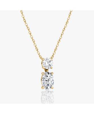 Signature Duo Drop Necklace in 14K Yellow Gold, 1.5ctw Round Brilliant & Oval Lab Grown Diamonds