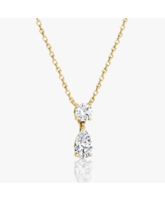  Signature Duo Drop Necklace in 14K Yellow Gold, .75ctw Round Brilliant & Pear Lab Grown Diamonds