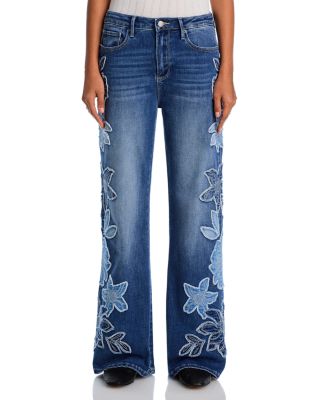 Charlee x Denim Patch Wide Legs Jeans in Medium Wash