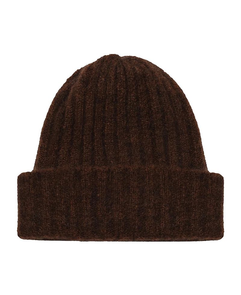 Hyer Goods Upcycled Alpaca Wool Chunky Rib Beanie In Brown Melange