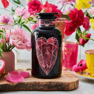 Pink Tourmaline Organic Dragon Fruit Hibiscus White Tea for Women&#39;s Health in Violet Glass Apothecary Jar, 6 oz.
