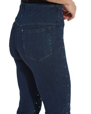 Studded High Rise Boyfriend Jeans in Indigo