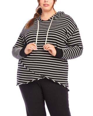 Karen Kane - Striped Asymmetric Hem Hooded Sweatshirt