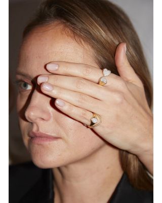 9K Yellow Gold Grey Diamond Mini Wave Ring & Grey Diamond Pear Signet Ring Set