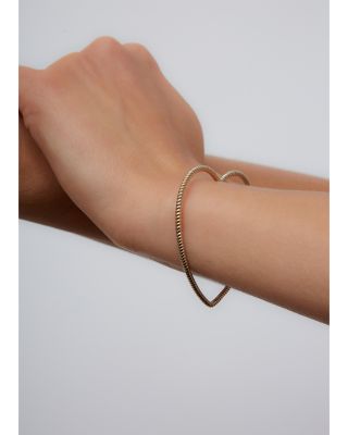 9K White & Yellow Gold Jonc Coeur Torsade Ridged Heart Bangle Bracelet  