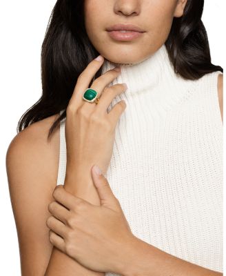 Albion&reg; Ring in 18K Yellow Gold with Malachite and Diamonds, 15mm