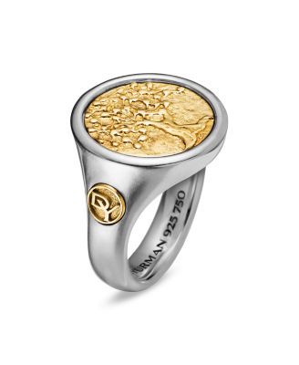 David Yurman - Men's Life & Death Duality Signet Ring in Sterling Silver with 18K Yellow Gold