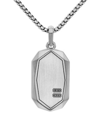 Men's Torqued Faceted Amulet in Sterling Silver with Black Diamonds, 37mm