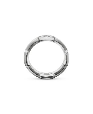 Men's Hex Station Band Ring in Sterling Silver with Diamonds, 6mm
