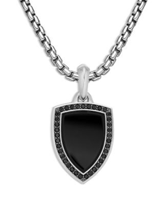 Shield Amulet Pendant with Black Onyx and Pav&eacute; Black Diamonds