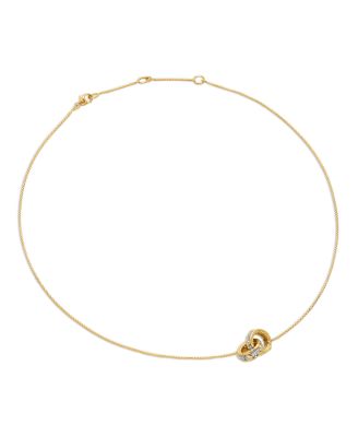 18K Yellow Gold Modern Renaissance Diamond Interlocking Ring Pendant Necklace, 17"