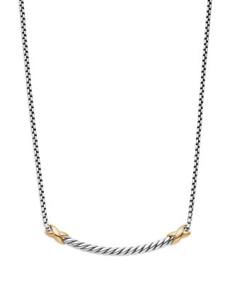 David Yurman Sterling Silver & 18K Yellow Gold Petite X Bar Necklace, 15
