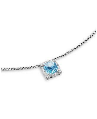 Sterling Silver Chatelaine Blue Topaz & Diamond Pendant Neckalce, 18" - Exclusive