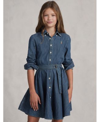 Girls' Denim Shirt Dress with Belt - Big Kid