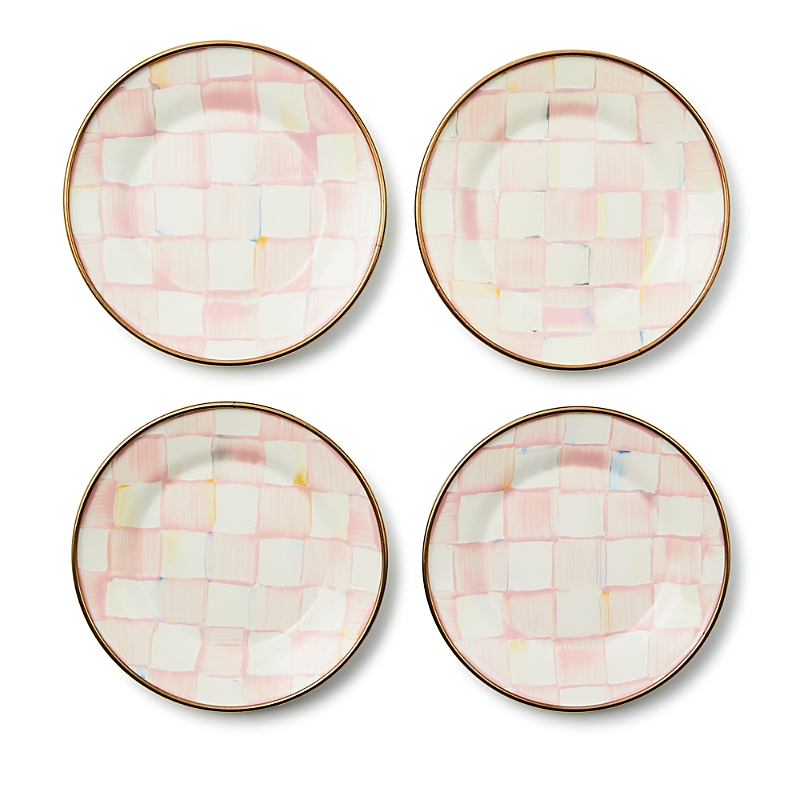 Mackenzie-childs Rosy Check Enamel Appetizer Plates, Set Of 4