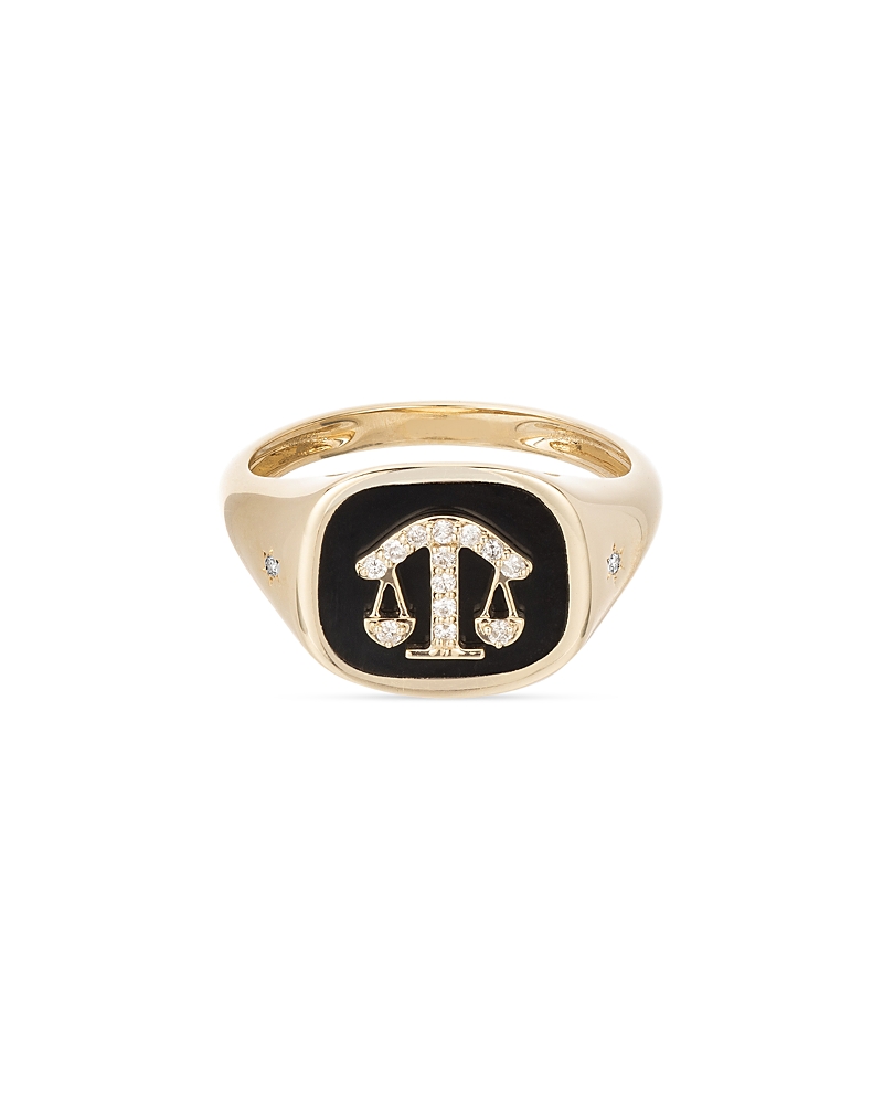 Shop Adina Reyter 14k Yellow Gold Diamond & Ceramic Zodiac Libra Signet Ring, 0.06 Ct. T. W.