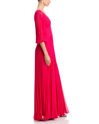 Chiffon Pleated V Neck Gown