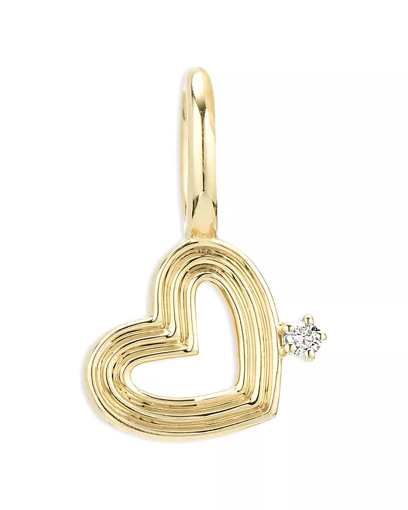 Adina Reyter 9K Yellow Gold Diamond Groovy Heart Charm Pendant