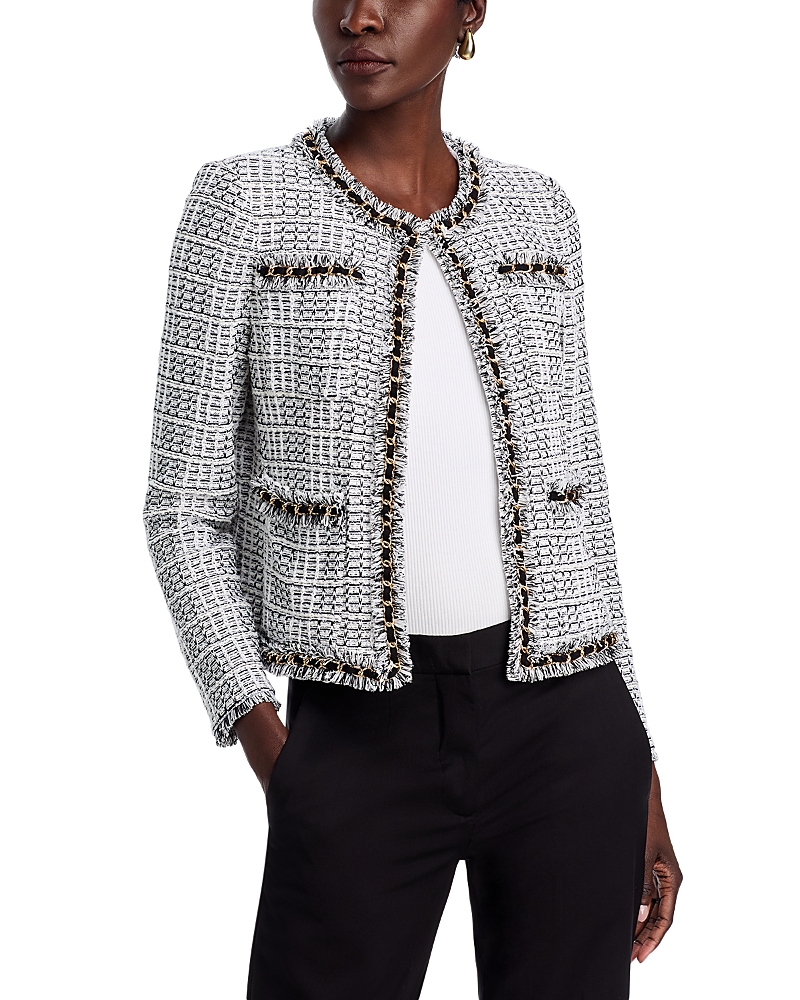 Misook Textured Knit Jacket In White/black