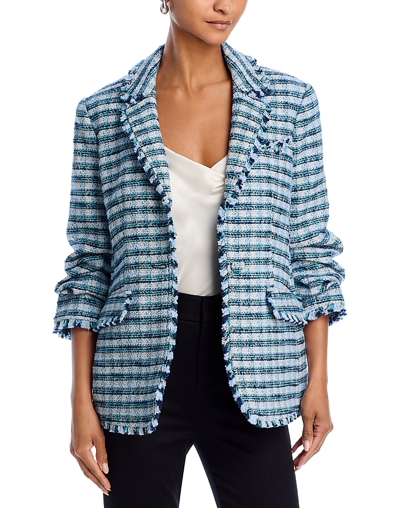 Cinq À Sept Cinq A Sept Matilda Tweed Fringe Trim Blazer In Navy Multi