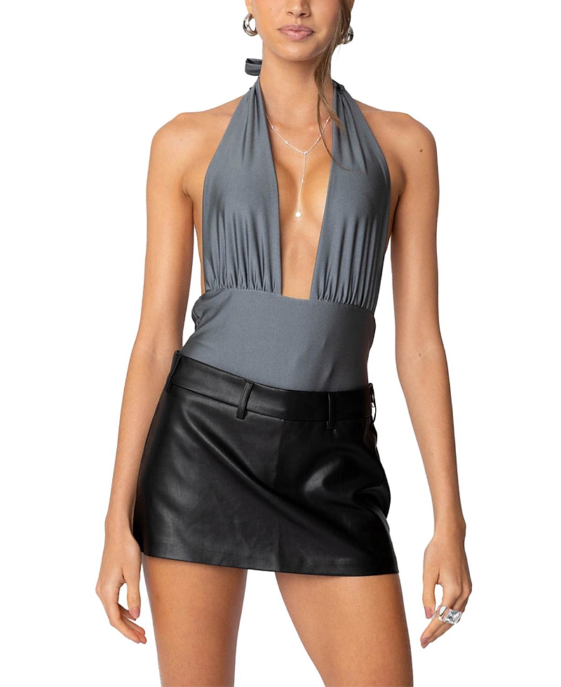 Edikted Justice Shiny Gathered Bodysuit In Gray