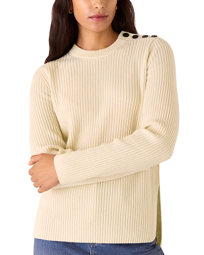 Whistles Button Trim Wool Sweater In Ivory