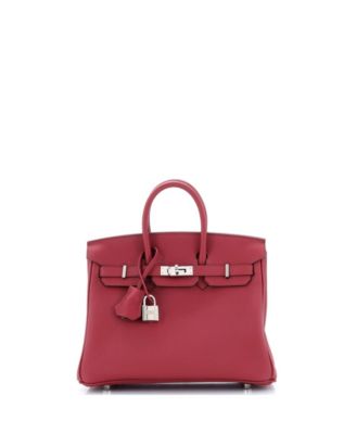 Pre-Owned Hermes Birkin 25 Handbag Red Togo with Palladium Hardware