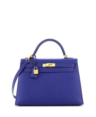 Pre-Owned HERMÈS - Kelly 32 Handbag Blue Epsom with Gold Hardware