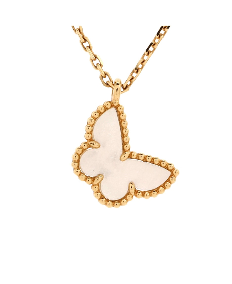 Pre-owned Van Cleef & Arpels Van Cleef & Arpels Sweet Alhambra Butterfly Pendant Necklace 18k Gold And Mother Of Pearl