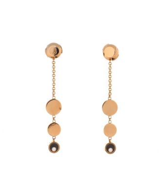 Pre-Owned Chopard Happy Round Dangling Drop Earrings 18K Rose Gold and Onyx with Floating Diamonds