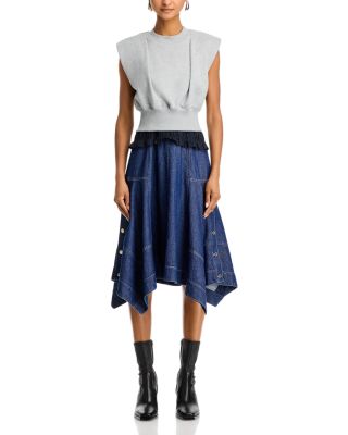 Sleeveless French Terry and Denim Dress