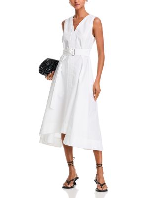 Sleeveless V Neck Belted Midi Dress