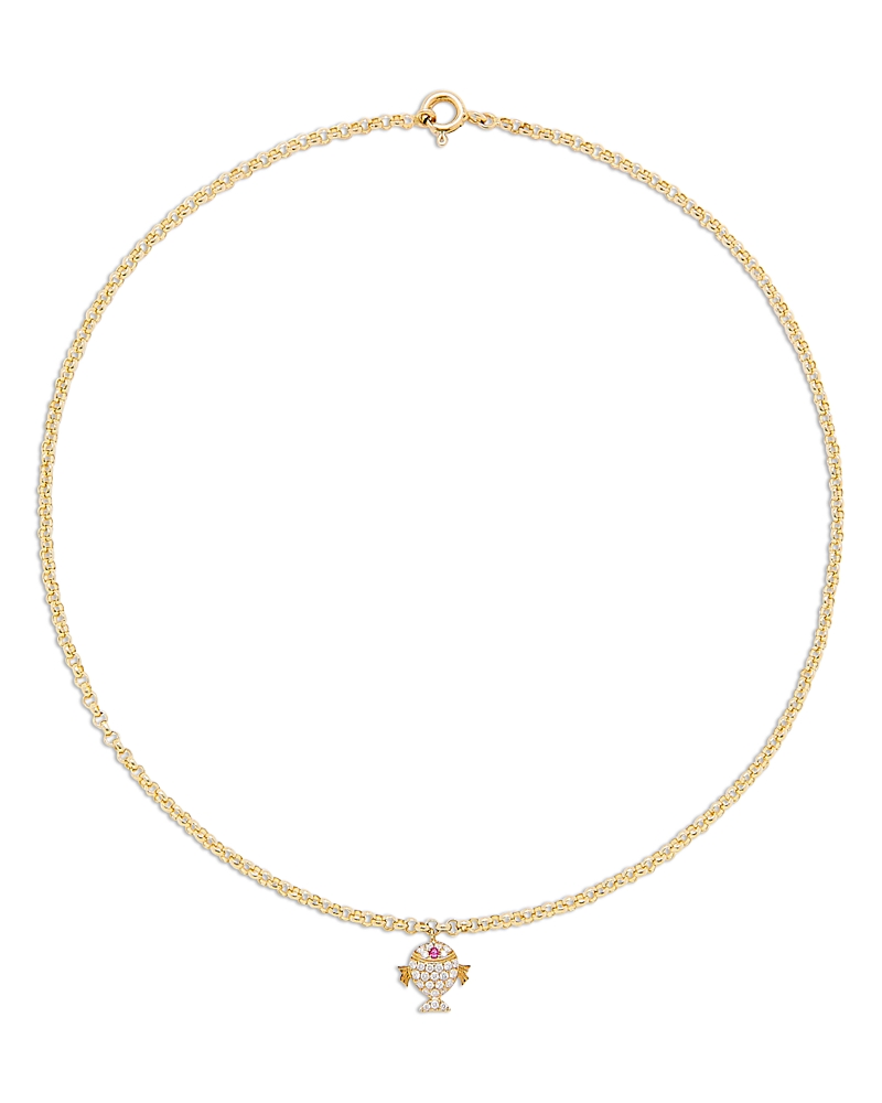 Yvonne Léon Petit Poison Oj Ruby & Gray Diamond Fish Pendant Necklace In 18k Yellow Gold, 14.76 In Gold