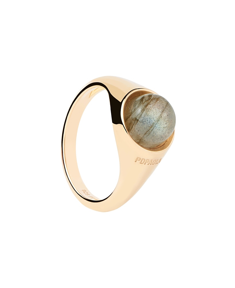 Pdpaola Labradorite Moon Ring In Gold/green