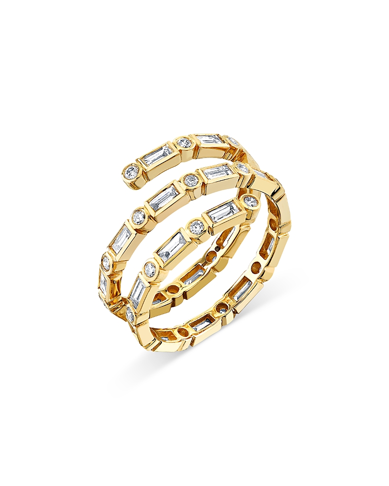Sydney Evan 14k Yellow Gold Diamond Baguette & Round Bezel Coil Ring In Gold