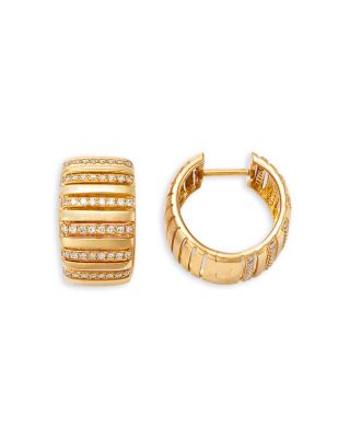 Diamond Huggie Hoop Earrings in 14K Yellow Gold, 0.32 tcw