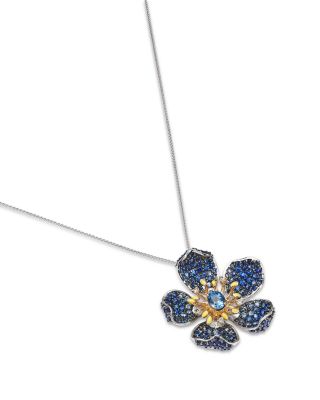 Sapphire & Diamond Flower Pendant Necklace in 14K Yellow & White Gold, 18"  