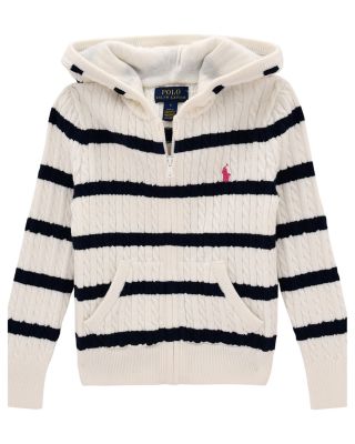 Ralph Lauren - Girls' Striped Cotton Hooded Full Zip Sweater - Big Kid