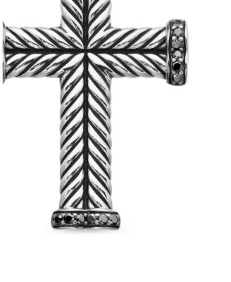 Men&#39;s Chevron Cross Pendant in Sterling Silver with Black Diamonds, 33.5mm