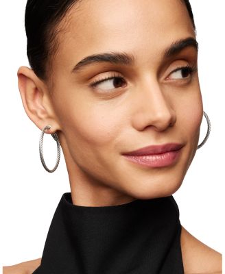 Sterling Silver Cable Hoop Earrings, 1.5 inch