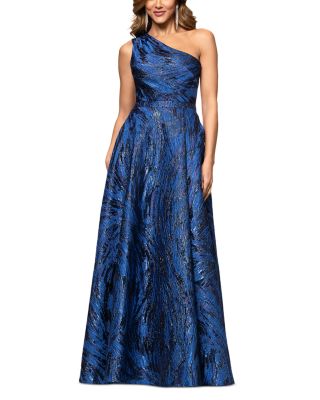 AQUA - Long Brocade One Shoulder Ball Gown - Exclusive