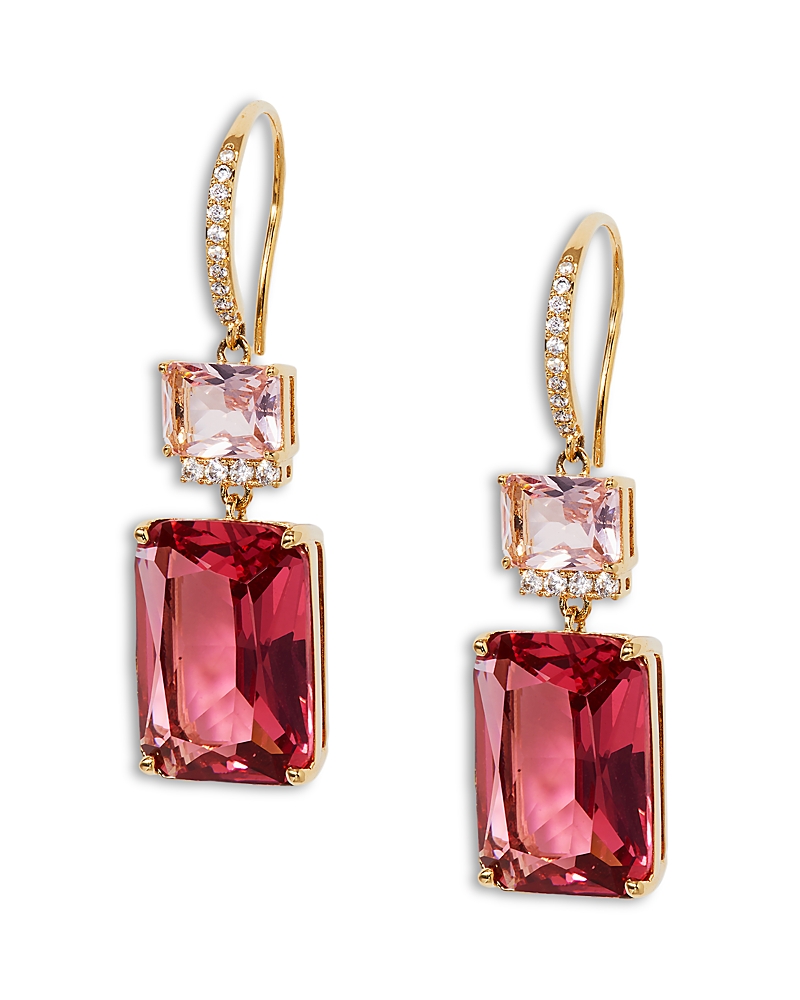 Nadri Macaron Cubic Zirconia Double Drop Earrings In 18k Gold Plated In Gold/pink