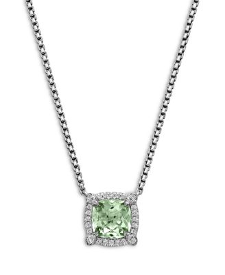 Sterling Silver Chatelaine Prasiolite & Diamond Pendant Neckalce, 18" - Exclusive