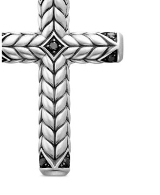 Chevron Sculpted Cross Pendant with Pav&amp;eacute; Black Diamonds 