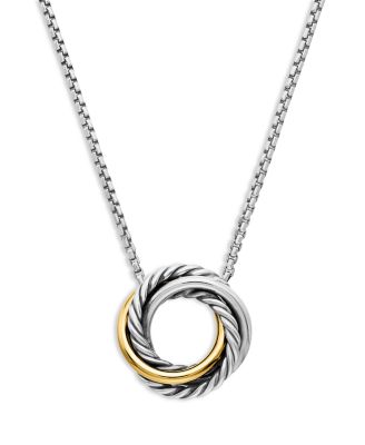 Sterling Silver &amp; 18K Yellow Gold Crossover Mini Pendant Necklace, 17&amp;quot;