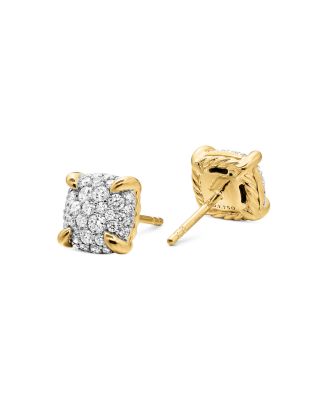 Chatelaine&reg; Stud Earrings in 18K Yellow Gold with Pav&eacute; Diamonds, 8mm