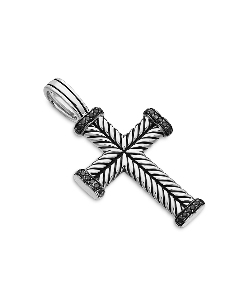 David Yurman Men's Chevron Cross Pendant in Sterling Silver with Black Diamonds, 33.5mm