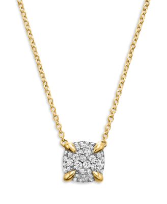 Ch&acirc;telaine&reg; Pendant Necklace in 18K Yellow Gold with Full Pav&eacute; Diamonds, 18"