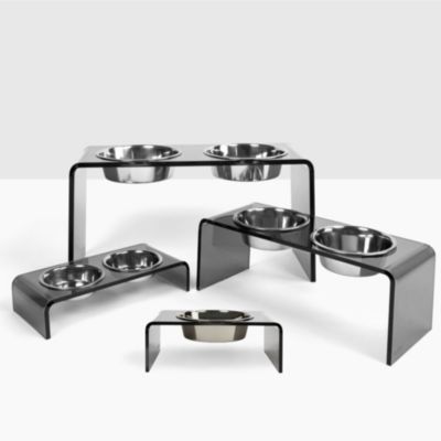 Medium Smoke Grey Small Double Bowl Feeder, 1 Quart Bowls