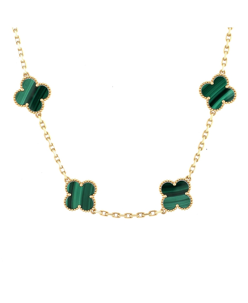 Pre-owned Pre-owned Van Cleef & Arpels Van Cleef & Arpels Vintage Alhambra 10 Motifs Necklace 18k Gold And Malachite
